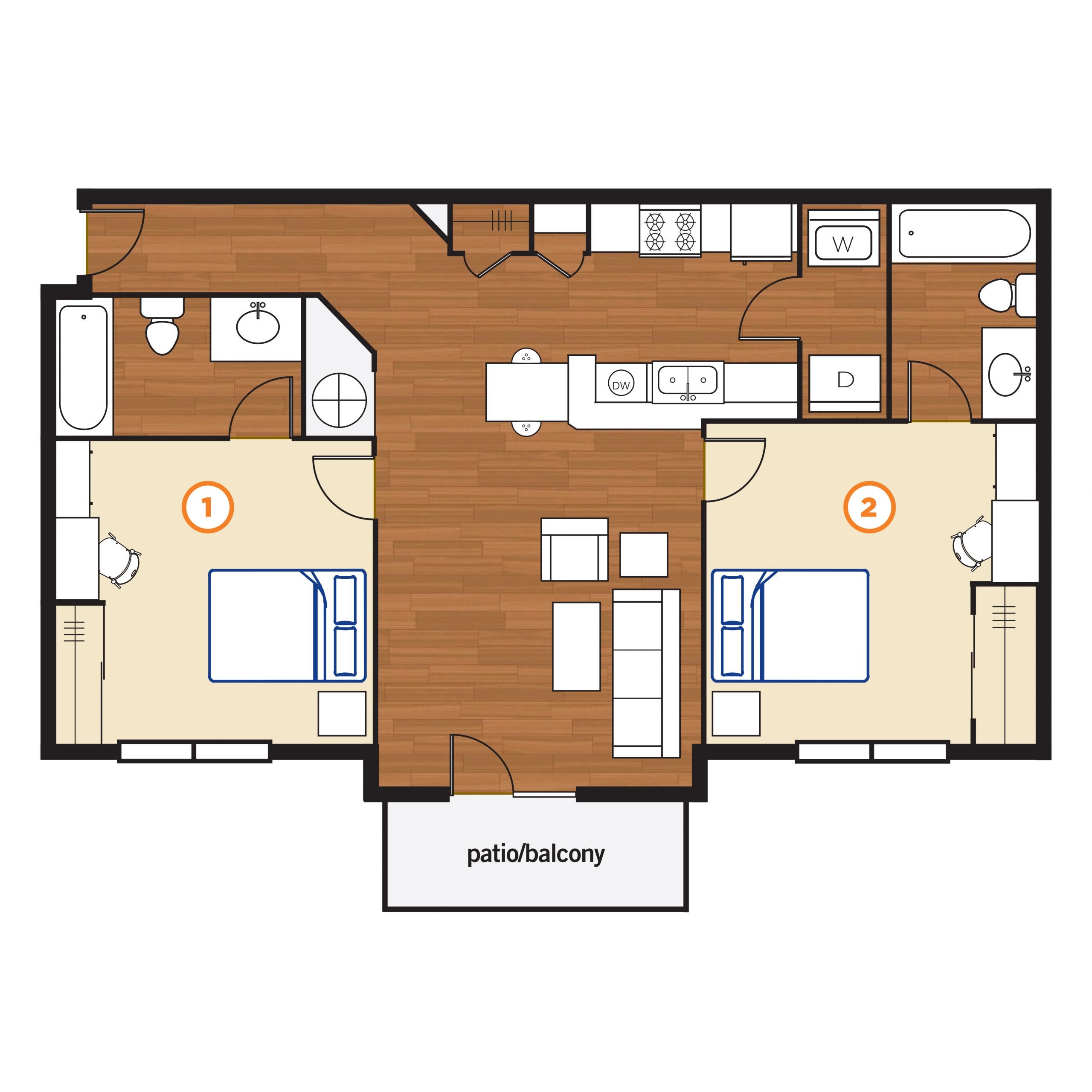 2 Bedroom 2 Bath Floorplans - The Reserve at Clemson