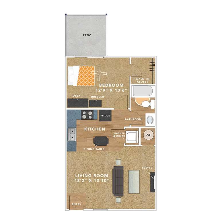 1 Bedroom & 1 Bath Apartment Floorplan